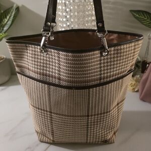 Ralph Lauren Tan and Brown Houndstooth Tote